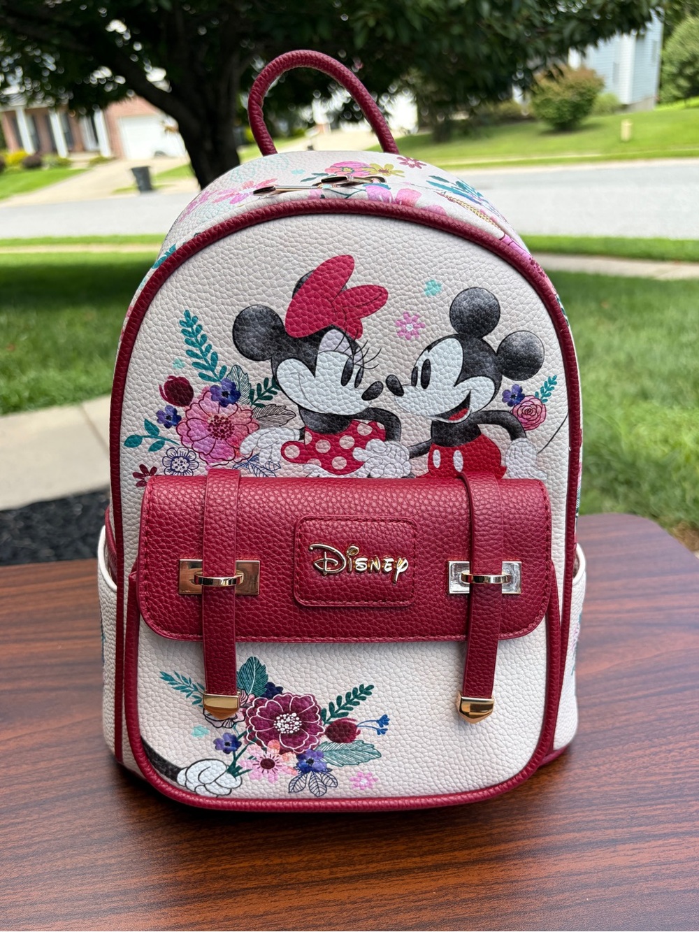 Disney WondaPop Mickey & Minnie Mouse Floral Vegan Leather Mini Backpack NWT